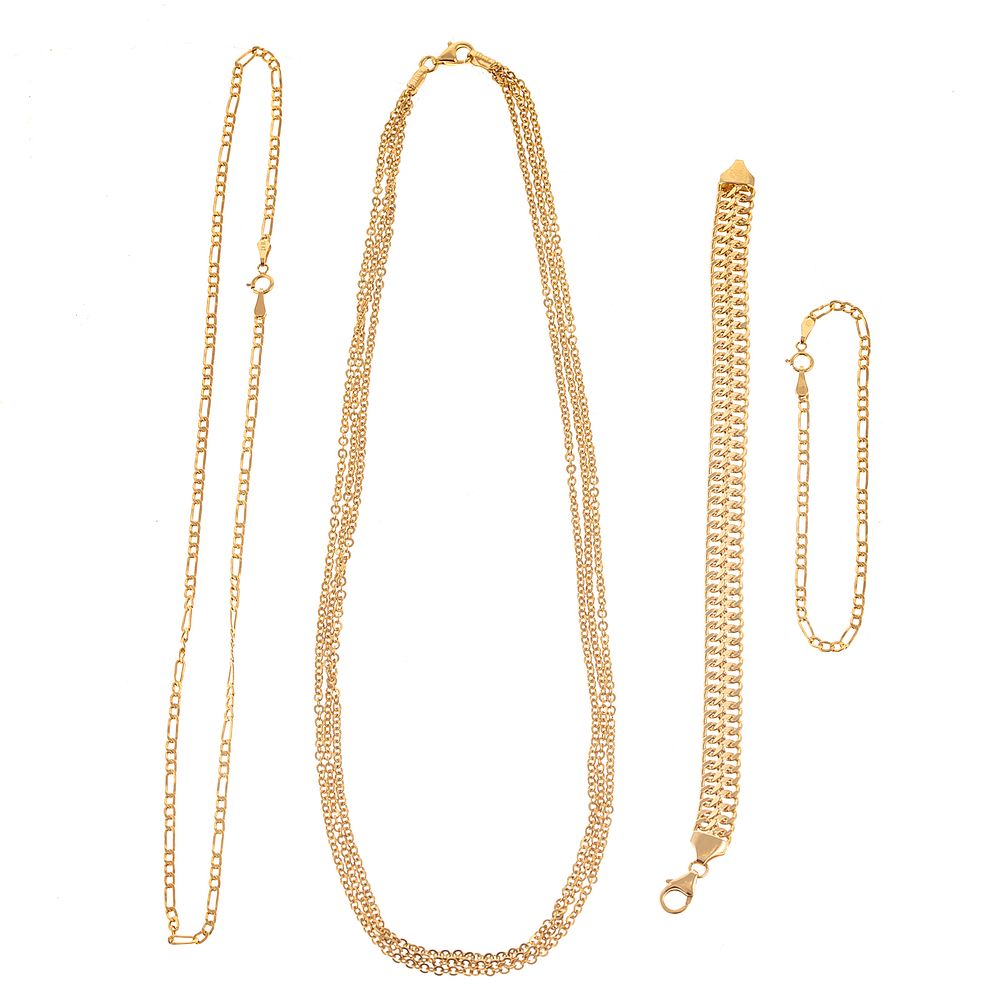 Appraisal: A Trio of K Chains Bracelets K yellow gold double