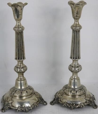 Appraisal: PAIR OF RUSSIAN SILVER CANDLESTICKS MARKEDSZKARLAND WITH HALLMARK REEDED SHAFT