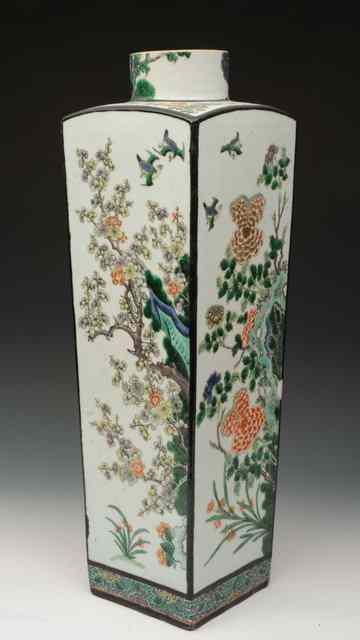 Appraisal: A CHINESE FAMILLE VERTE SQUARE VASE having panels of rockwork