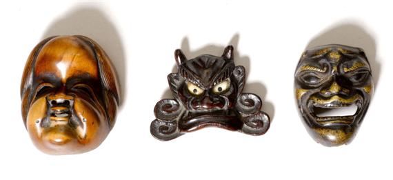 Appraisal: A SET OF THREE NETSUKE MASKS Japan th th c