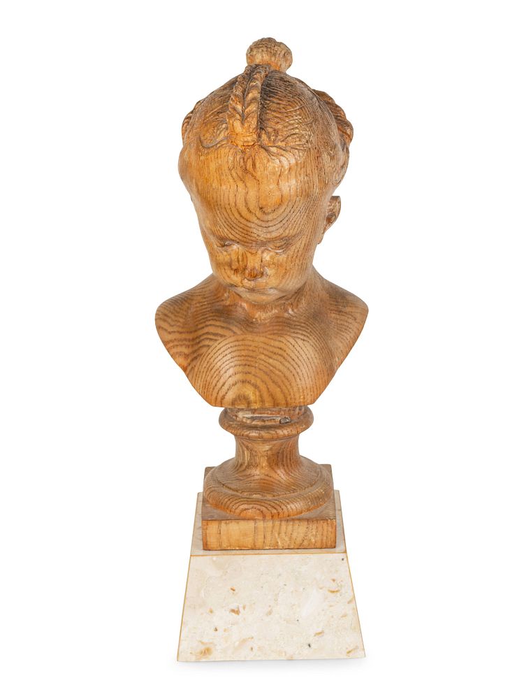 Appraisal: A French Carved Oak Portrait Bust of Young Girl Height