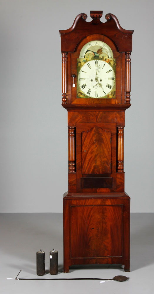 Appraisal: - English Sheraton Tall Clock English Sheraton tall clock circa