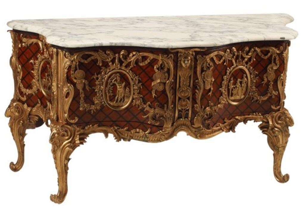 Appraisal: Large Louis XV style marble-top commode after a model by