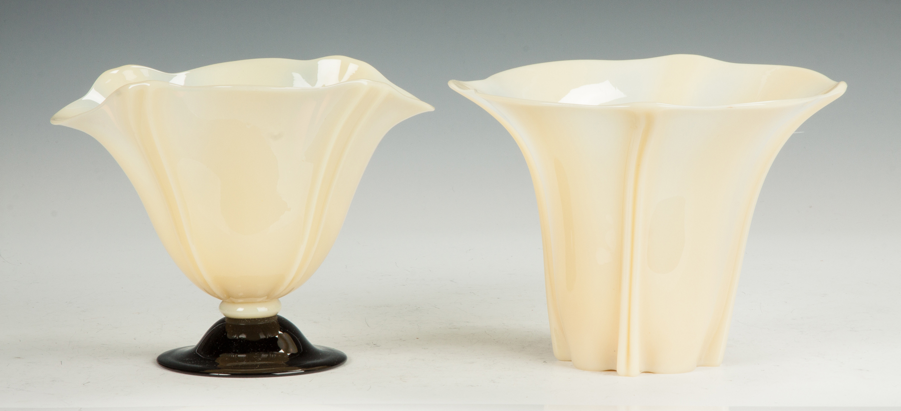 Appraisal: Two Steuben Ivory Vases One with mirror black base