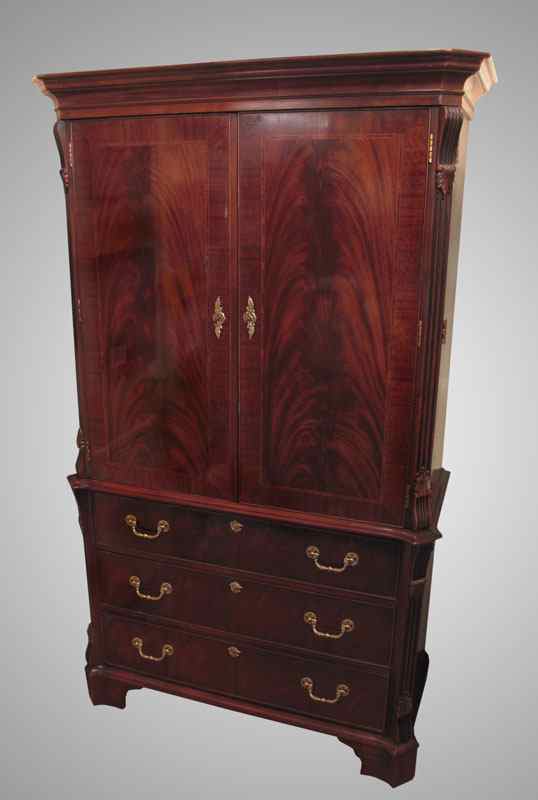 Appraisal: HENREDON FLAME MAHOGANY ENTERTAINMENT ARMOIRE Double door upper section over