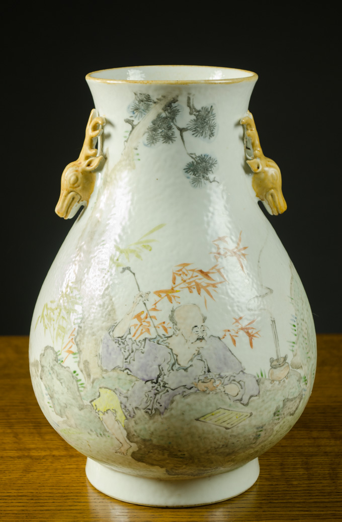 Appraisal: CHINESE REPUBLIC PORCELAIN QIANJIAN PORCELAIN HU VASE depicting a man