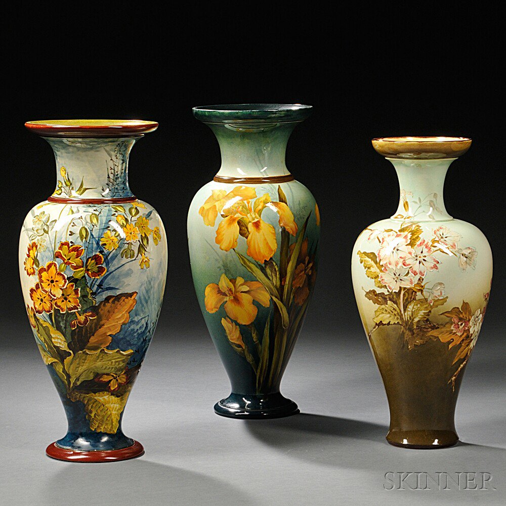 Appraisal: Three Doulton Lambeth Faience Vases England late th century each