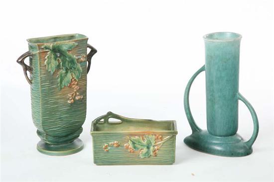 Appraisal: THREE PIECES OF ROSEVILLE Two green in the Bushberry pattern