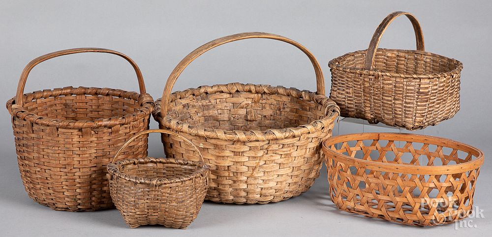 Appraisal: Five splint baskets th c Five splint baskets th c