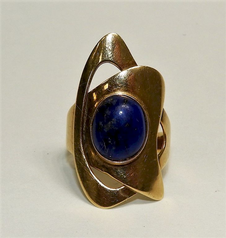 Appraisal: C Lapis Mexican Space Age KT Gold Mod Ring Mexico