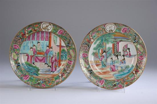 Appraisal: PAIR CHINESE ROSE MANDARIN PORCELAIN MONOGRAMMED PLATES th century Figural