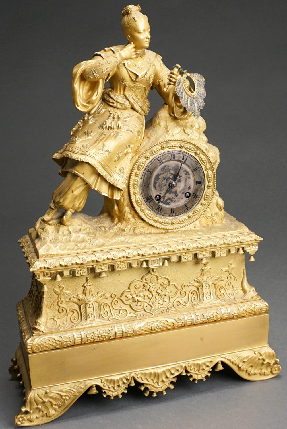 Appraisal: Louis XV Style Ormolu Figural Mantle Clock H in cm