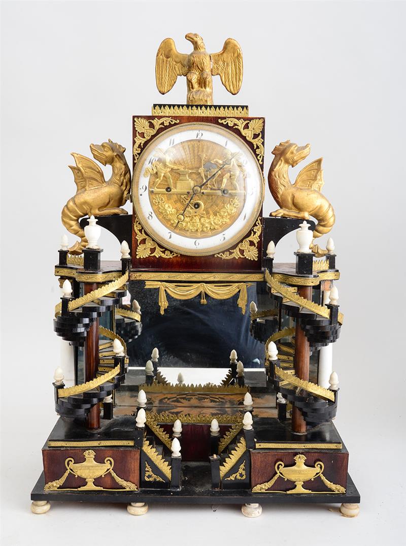 Appraisal: BIEDERMEIER GILT-METAL AND MARBLE-MOUNTED MAHOGANY MANTLE CLOCK AUSTRIAN The in