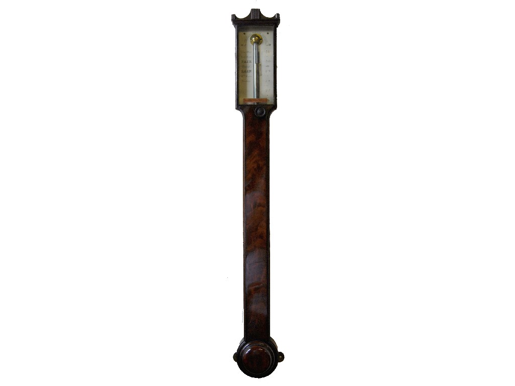 Appraisal: A th century flame mahogany stick barometer the silvered register