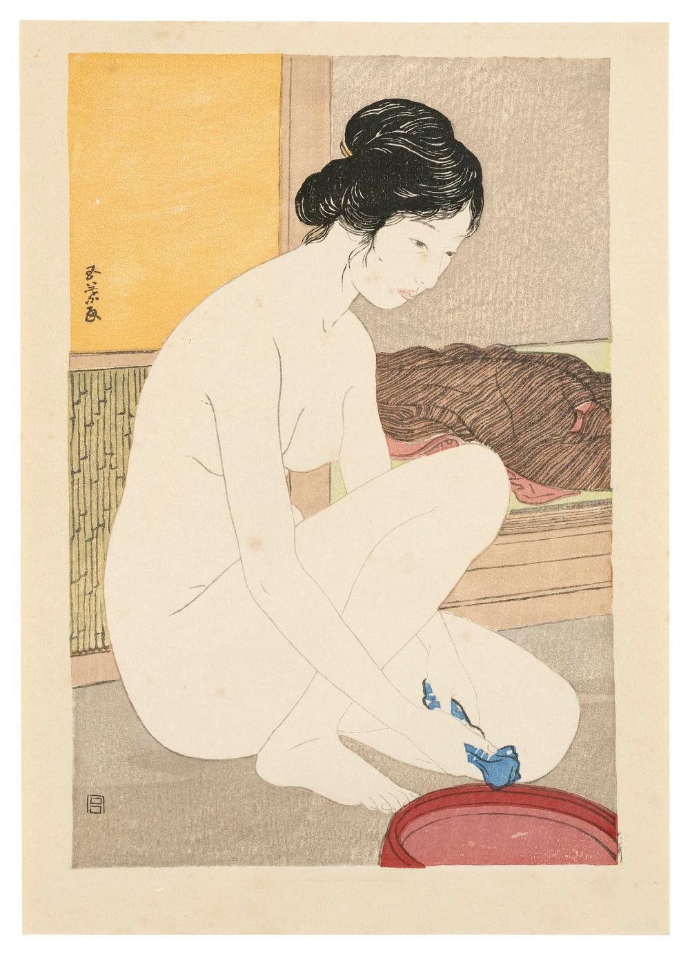 Appraisal: HASHIGUCHI GOYO JAPAN - WOMAN AFTER BATH WOODBLOCK PRINT OBAN