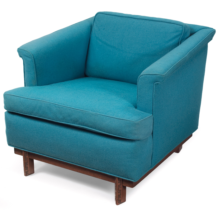 Appraisal: Frank Lloyd Wright club chair manufactured by Heritage Henredon re-upholstered