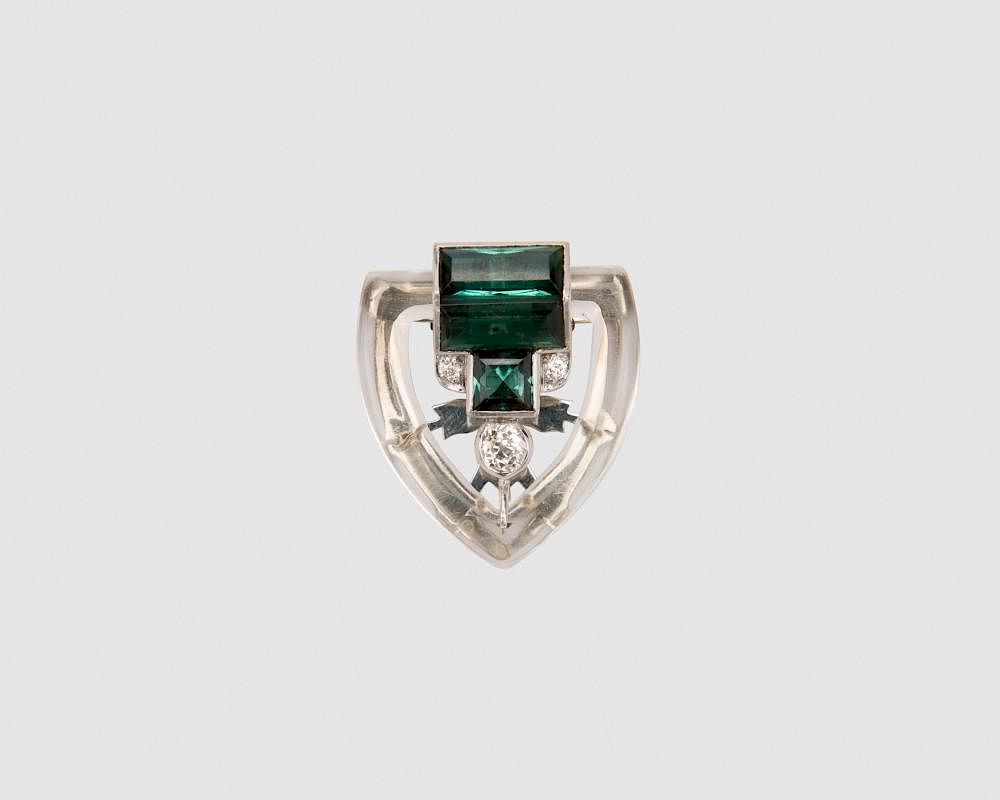 Appraisal: CARTIER Platinum Tourmaline Diamond and Rock Crystal Dress Clip CARTIER