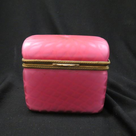 Appraisal: Cranberry Art Glass Dresser Box mother-of-pearl diamond quilted dome top