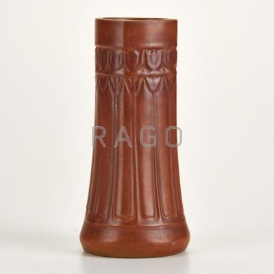 Appraisal: ROOKWOOD Production vase oxblood glaze with incised tulip decoration USA