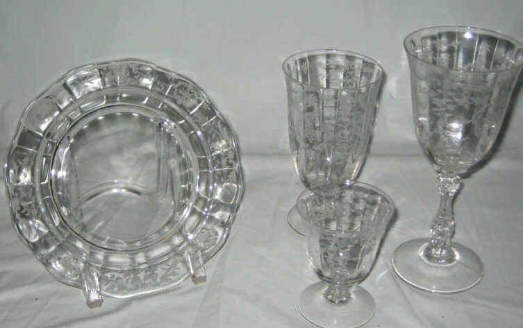 Appraisal: FOSTORIA ETCHED NAVARRE CRYSTAL Comprising stemware in various sizes dessert