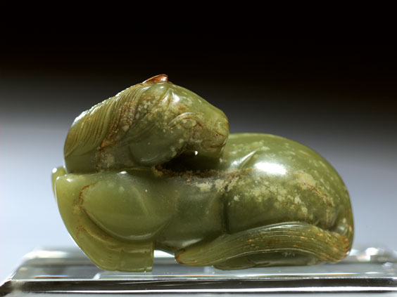 Appraisal: LATE MING CARVED JADE PONY Chinese late Ming Dynasty green