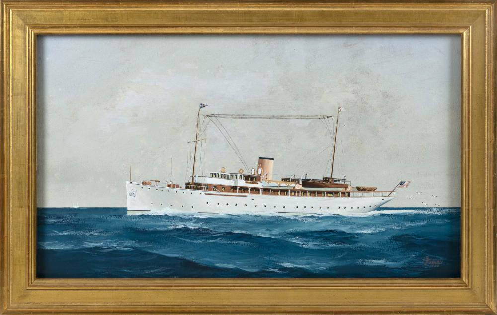 Appraisal: JOE SELBY FLORIDA - THE MOTOR YACHT ARCADIA GOUACHE ON