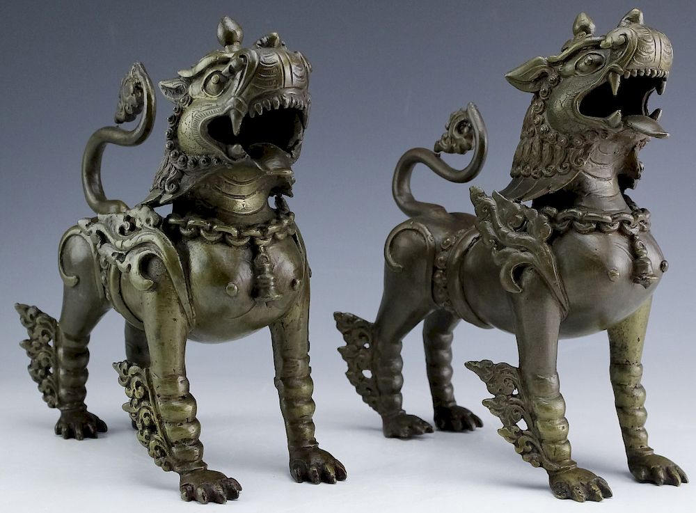 Appraisal: Old East Asian Bronze Foo Dog Figural Sculptures Pair of