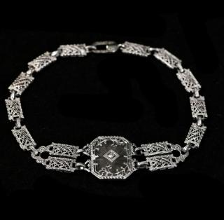 Appraisal: k and Diamond Deco Bracelet Art Deco k and diamond