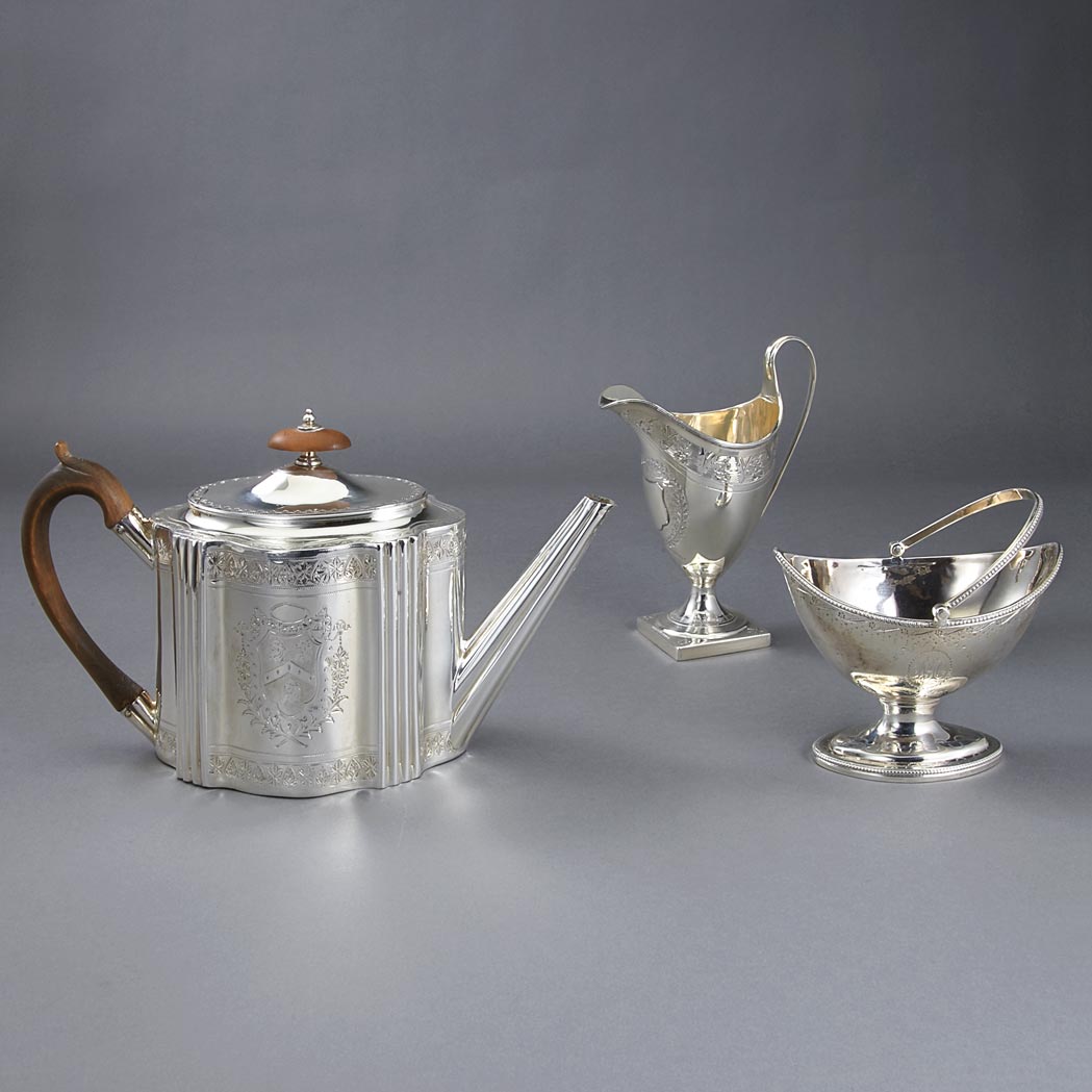 Appraisal: Assembled George III Silver Tea Service Comprising teapot Henry Chawner