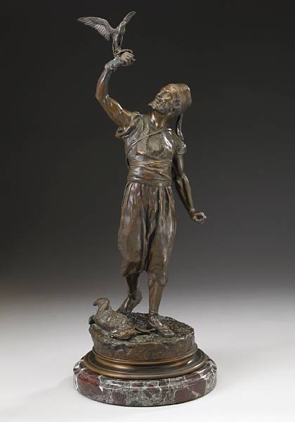 Appraisal: A French patinated bronze figure Fauconnier Arabe cast after a