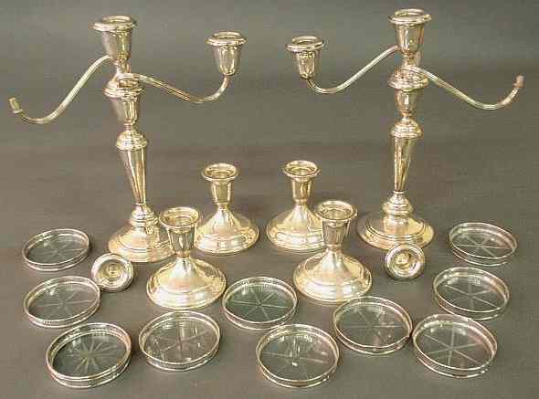 Appraisal: Group of weighted sterling silver- pair of candelabra h as