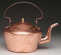 Appraisal: EARLY AMERICAN COPPER TEAKETTLE Swing handle marked quart Having a