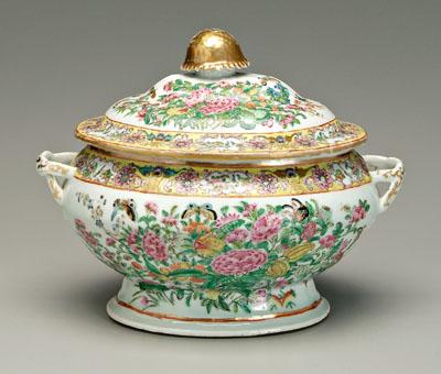 Appraisal: Chinese famille rose lidded tureen rose canton double strap handles