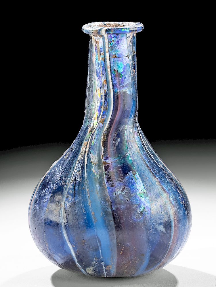 Appraisal: Remarkable Roman Marbled Glass Bottle Roman Imperial Period ca st