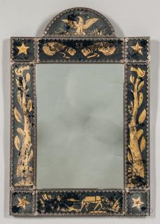 Appraisal: Eglomise-panel Mirror with American Iconography th th century depicting a