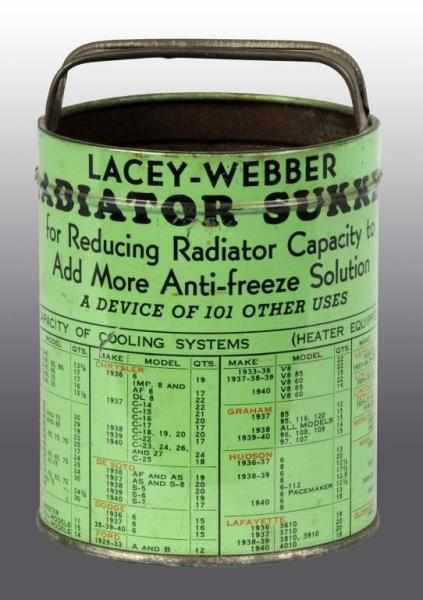 Appraisal: Lacey Weber Anti-Freeze Radiator Sukker Pail Description s Original handle