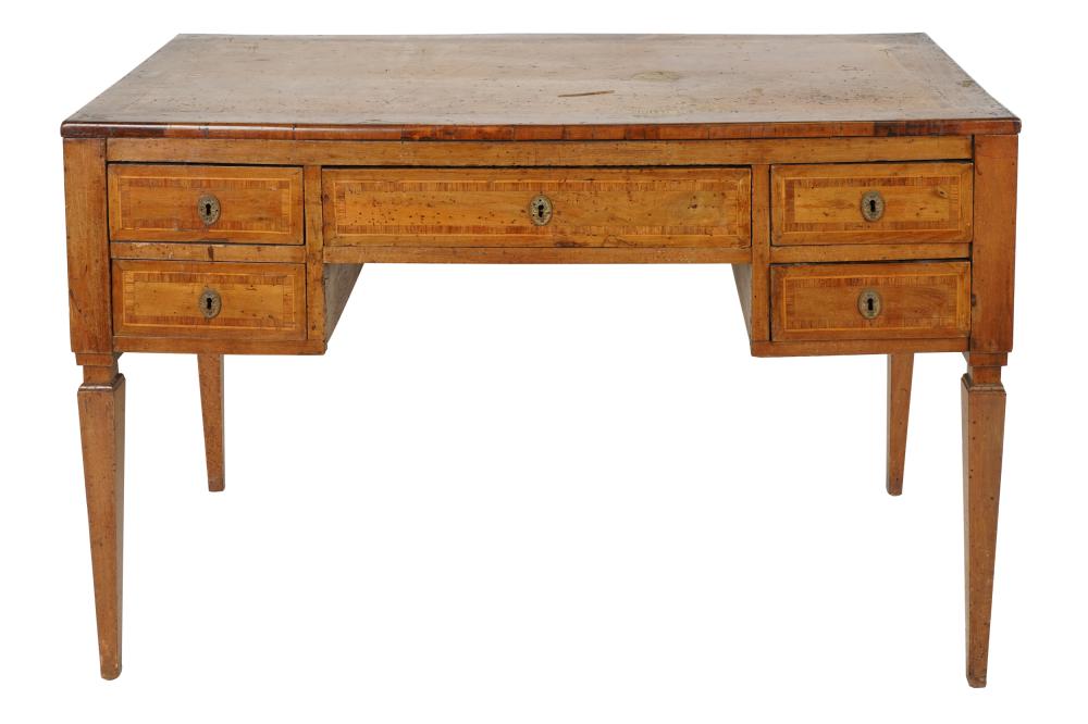 Appraisal: NEOCLASSIC FRUITWOOD WRITING DESKthe cross-banded and line-inlaid top over five