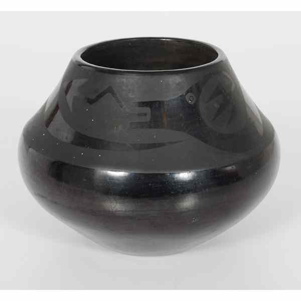 Appraisal: Maria and Julian Martinez San Ildefonso Blackware Jar with Avanyu