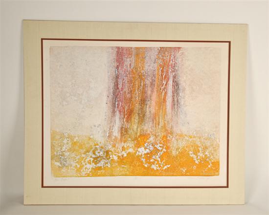 Appraisal: Tom Balthrop Tree Base Textured Print Artist proof multi-colored print