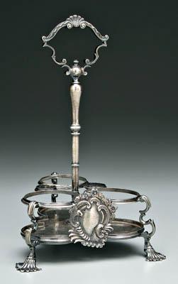 Appraisal: Portuguese silver cruet stand round post with acanthus and scroll