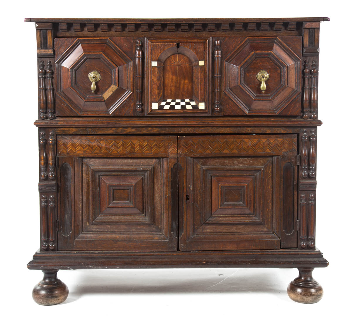 Appraisal: William and Mary style oak side cabinet th century parquetry