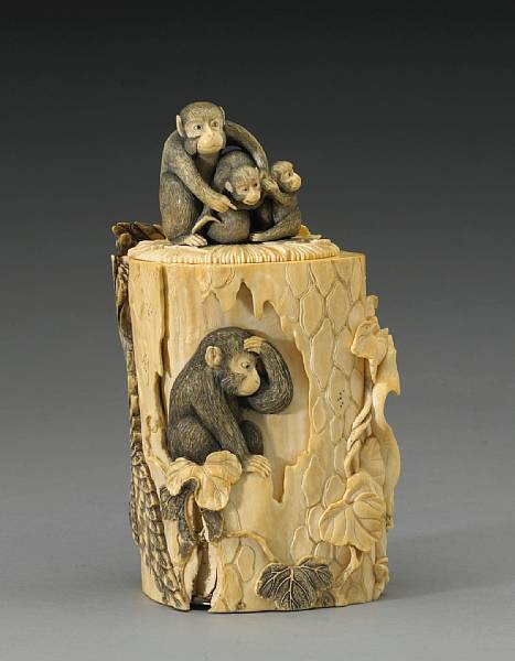 Appraisal: A tinted ivory brushpot Meiji Period th Century Finely carved