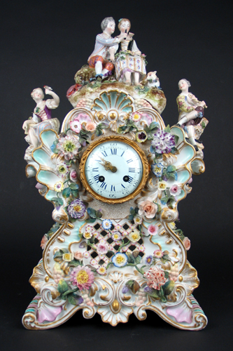 Appraisal: A MEISSEN GERMAN PORCELAIN CLOCK hand painted with applied flowers