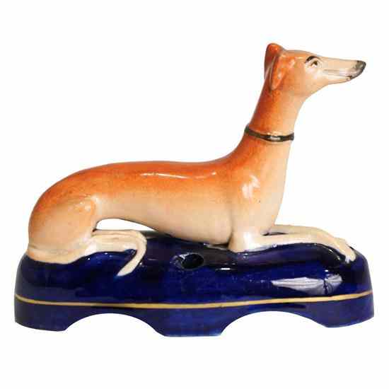 Appraisal: An English Victorian Staffordshire Pottery Whippet Dog Inkwell circa the