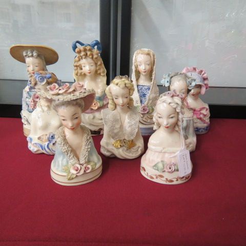 Appraisal: Collection of Corday Pottery Busts various ladies fancy applied florals