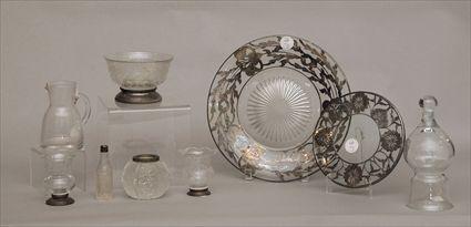 Appraisal: Group of Nine Glass and Silver Table Articles Provenance from