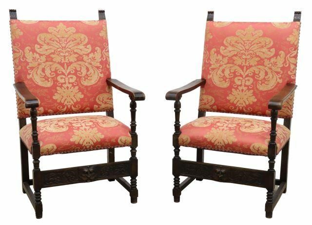 Appraisal: pair Continental highback armchairs late th early th c padded