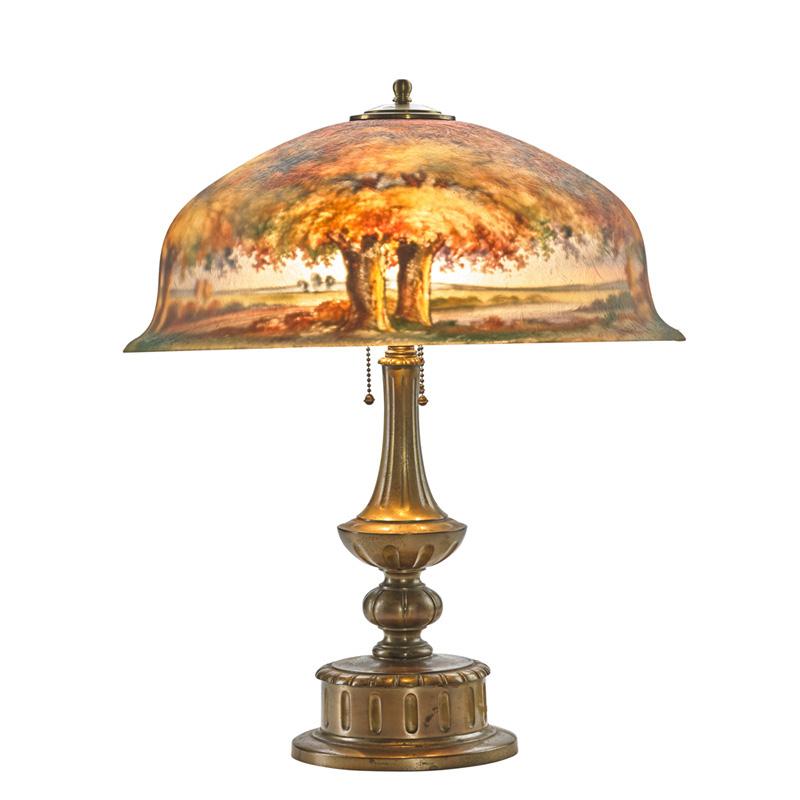 Appraisal: PAIRPOINT Table lamp autumnal scene Condition Report internal bubble to