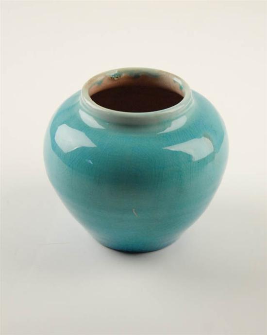 Appraisal: Pisgah Forest Turquoise Pot turquoise with crackled glaze impressed signature