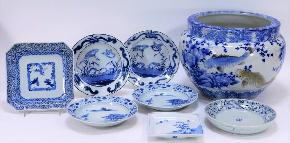 Appraisal: PC Japanese Blue White Imari Porcelain Group Japan Meiji Period